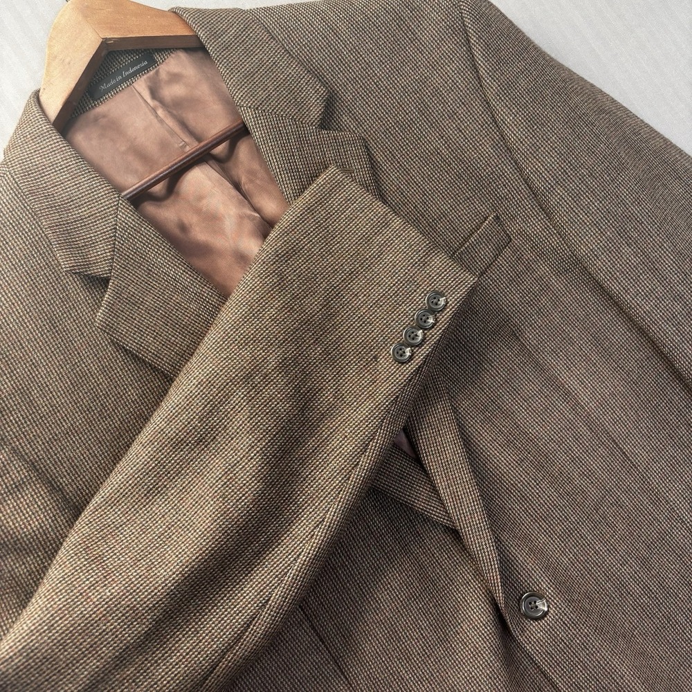 Chaps Ralph Lauren Blazer Mens 46L Brown Plaid Lambswool Tweed Sport Coat Jacket